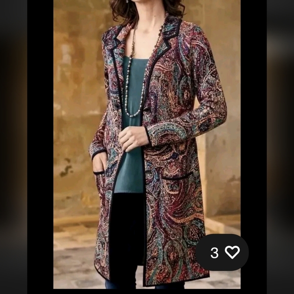 PERUVIAN CONNECTION Knit Floral Long Sweater Cardigan Button Medium Pima Cotton - Picture 1 of 10